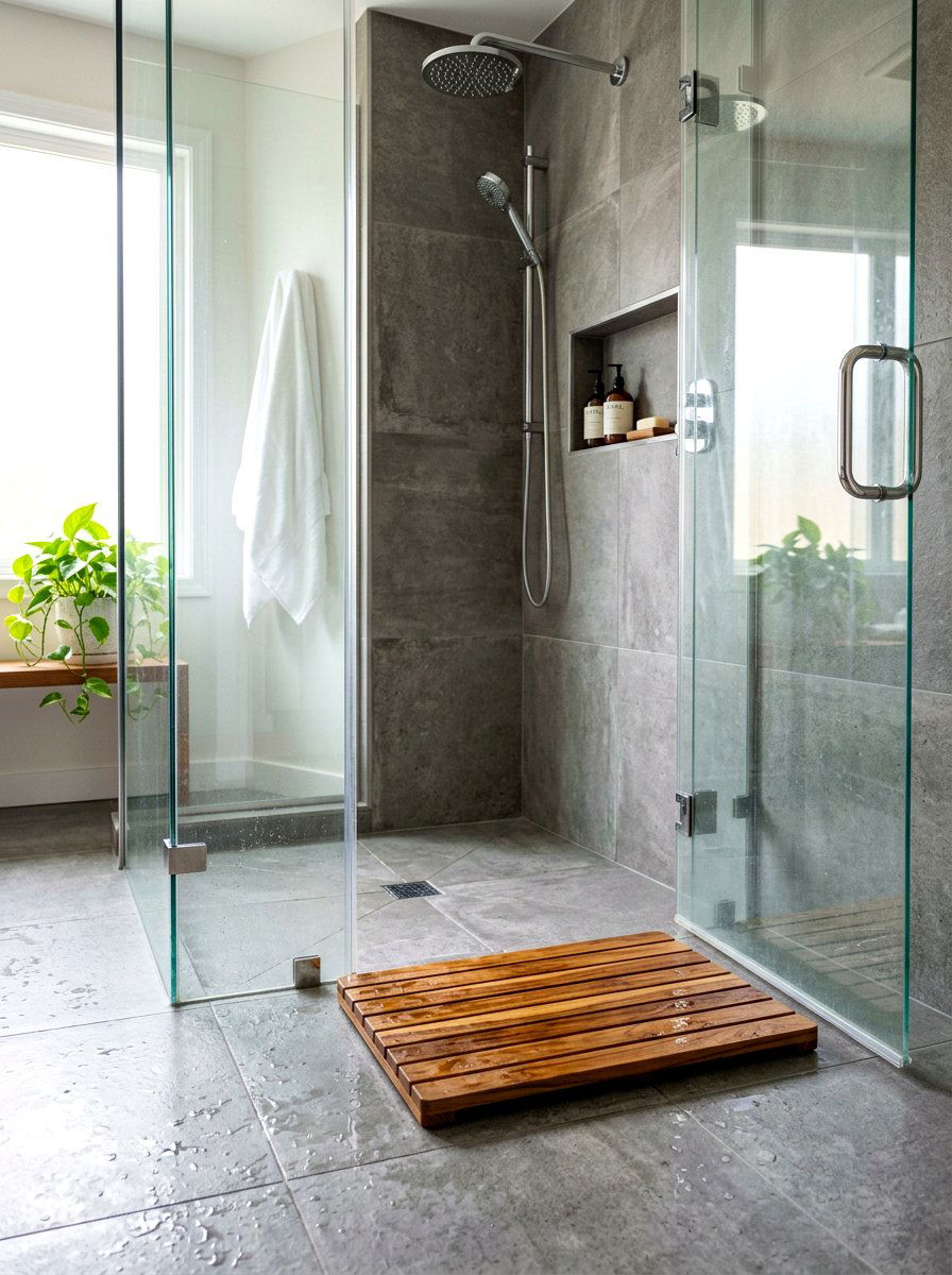 Teak Shower Mat - 30 winter bathroom styling ideas
