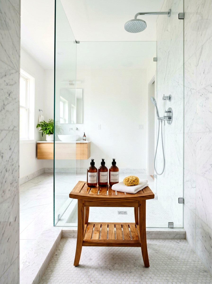 Teak Shower Stool - 30 shower bench styling ideas
