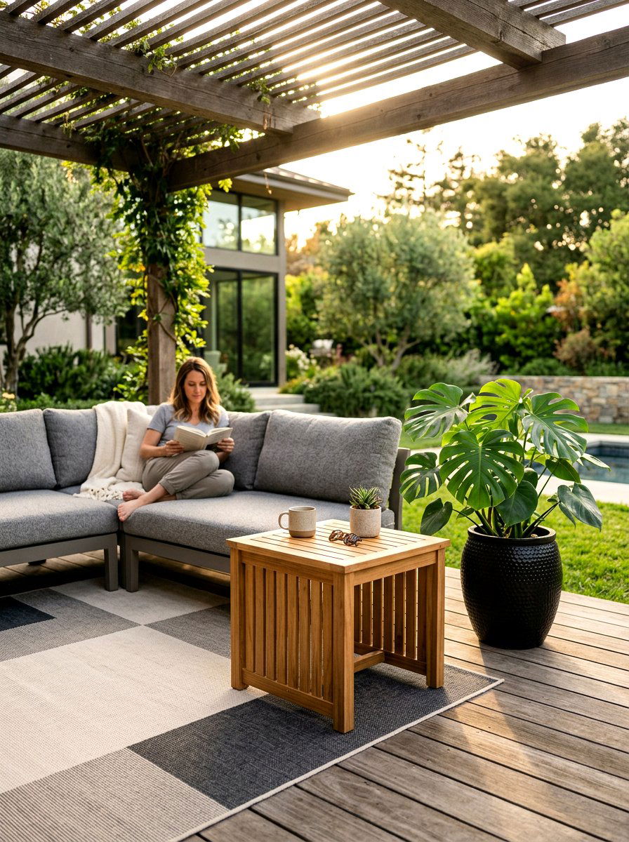 Teak Slatted Side Table - 30 outdoor side table ideas