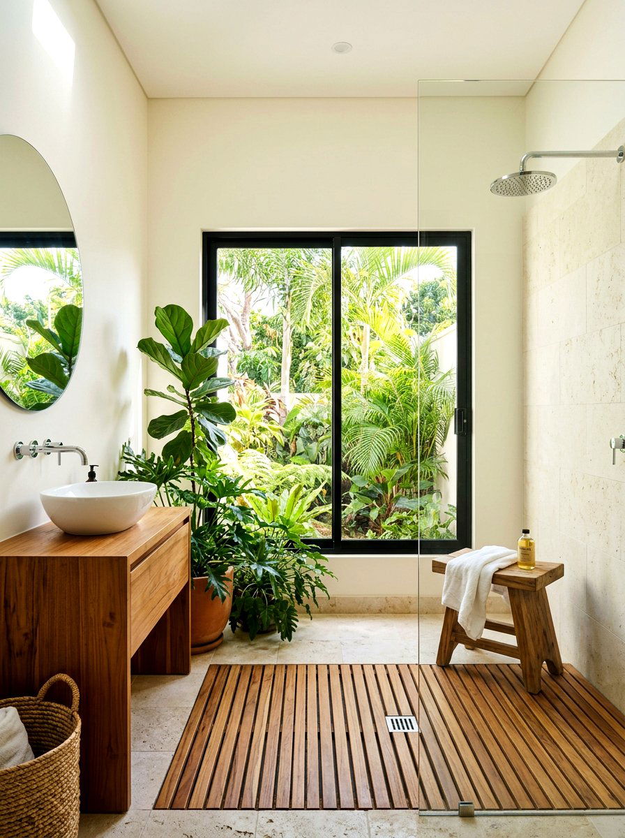 Teak Wood Accents - 30 spa bathroom ideas