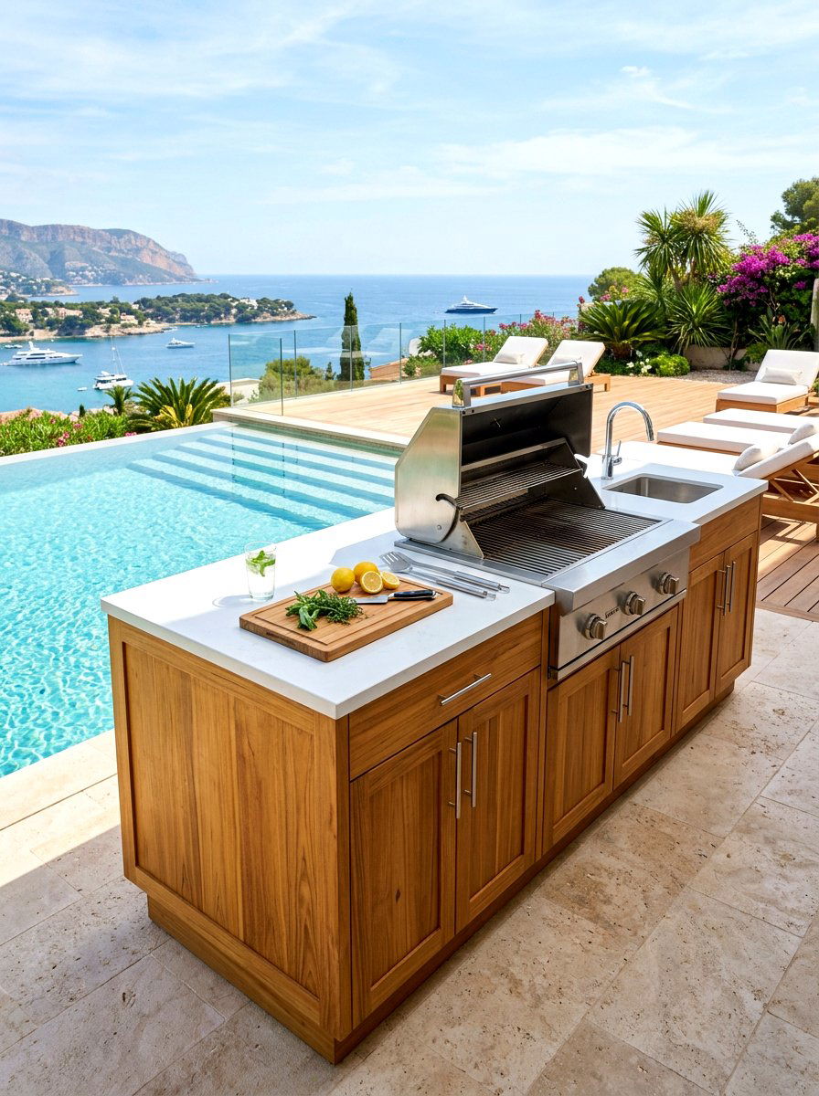 Teak Wood BBQ Island - 30 grill island ideas