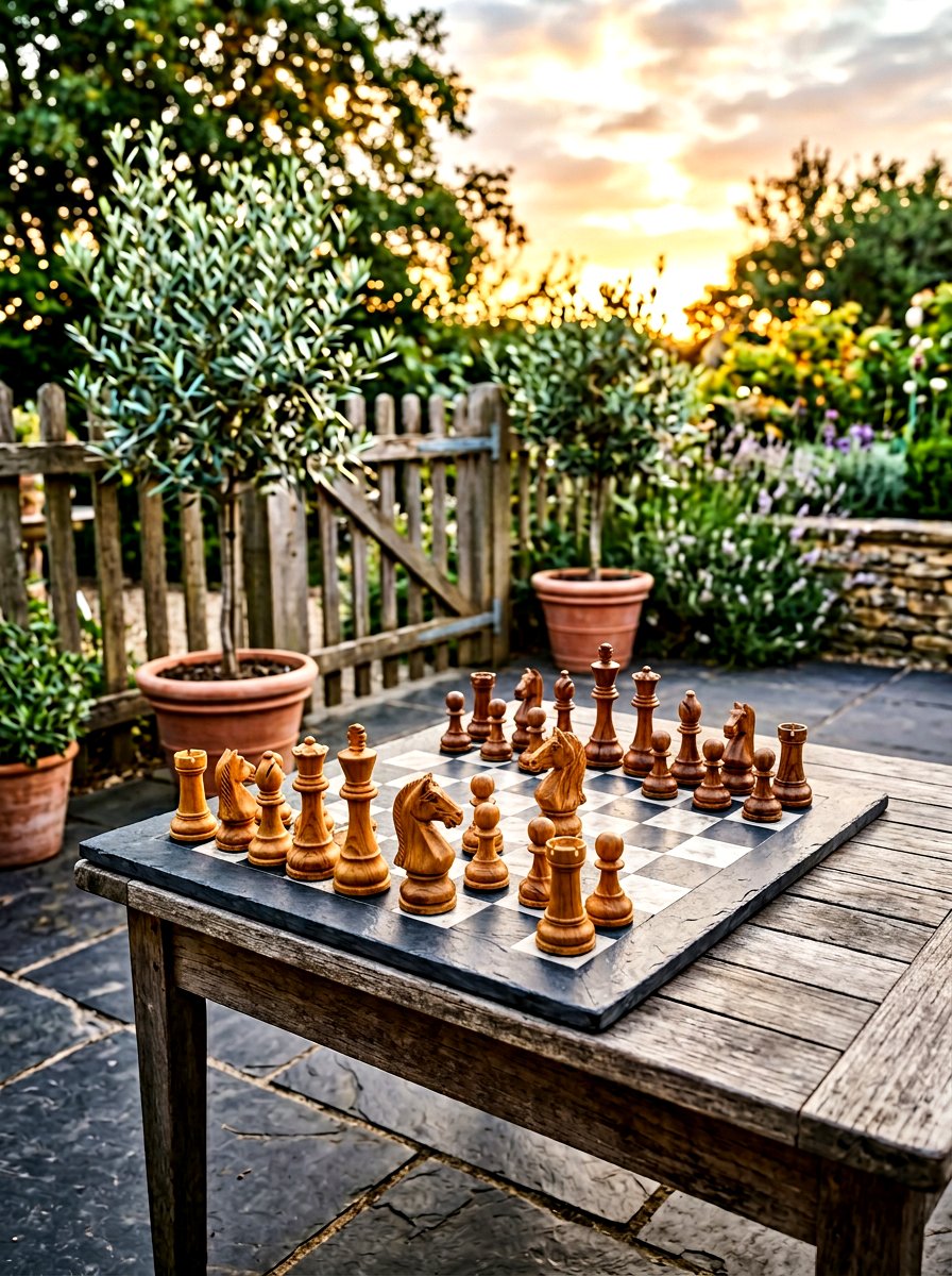 Teak Wood Chess Pieces - 30 outdoor chess garden ideas