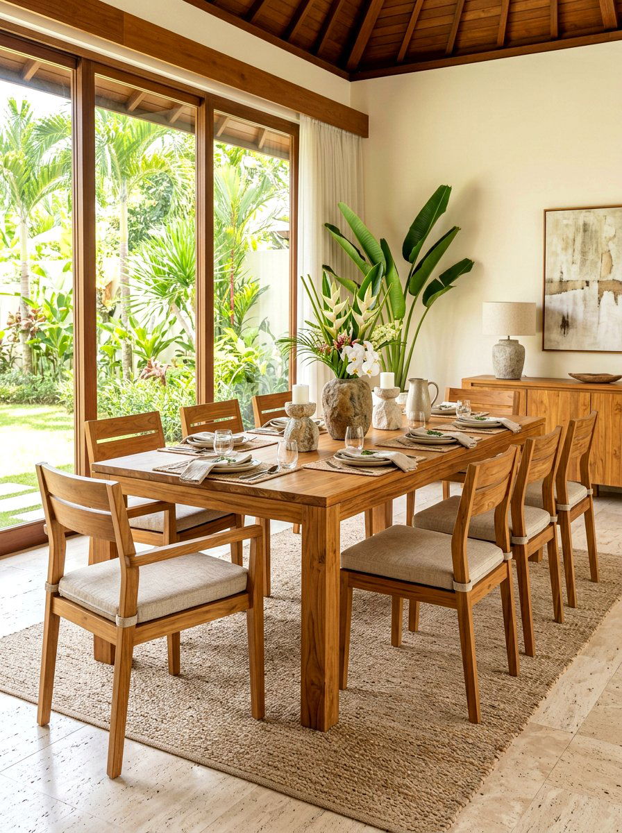 Teak Wood Dining Room Set - 30 brown dining room decor ideas