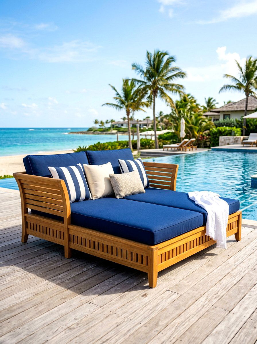 Teak Wood Double Daybed - 30 poolside daybed cabana ideas