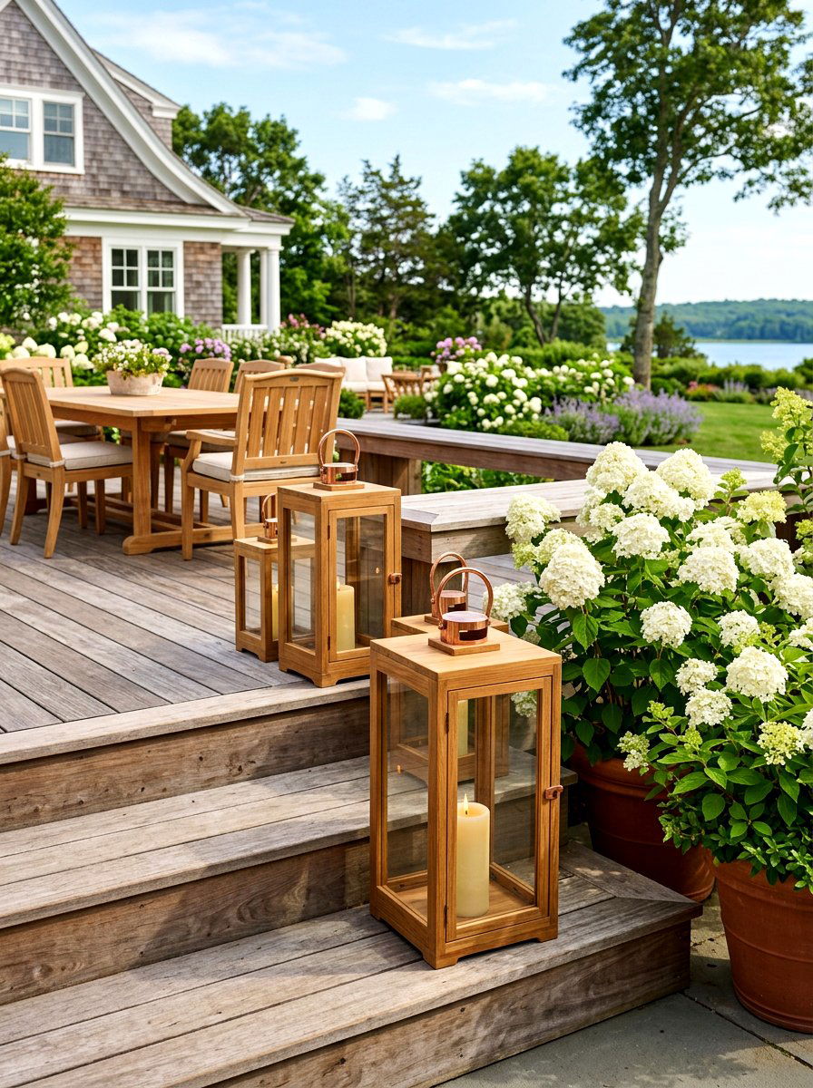 Teak Wood Lantern - 30 lamp lit patio ideas