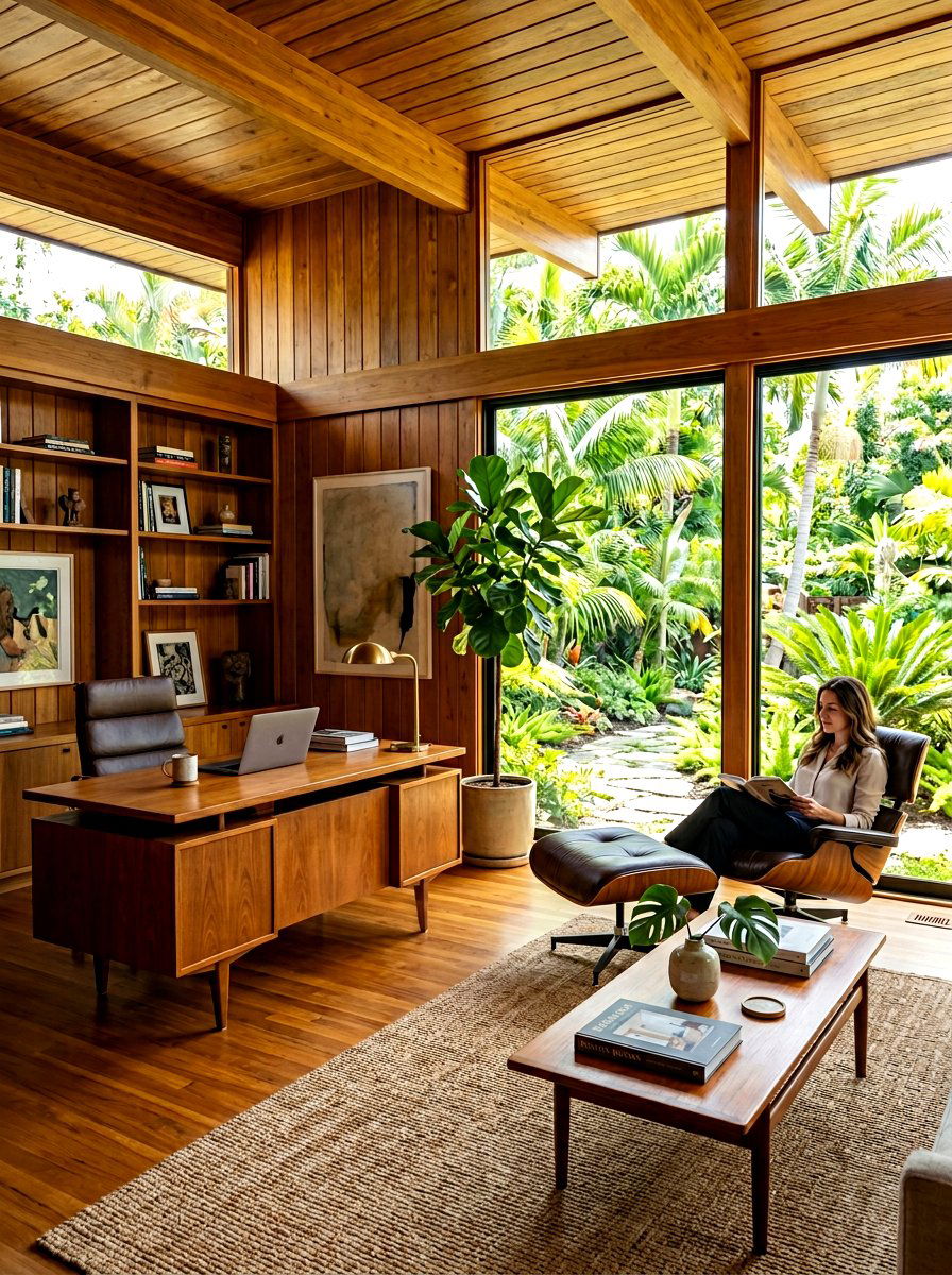 Teak Wood Office - 30 wood paneled office ideas