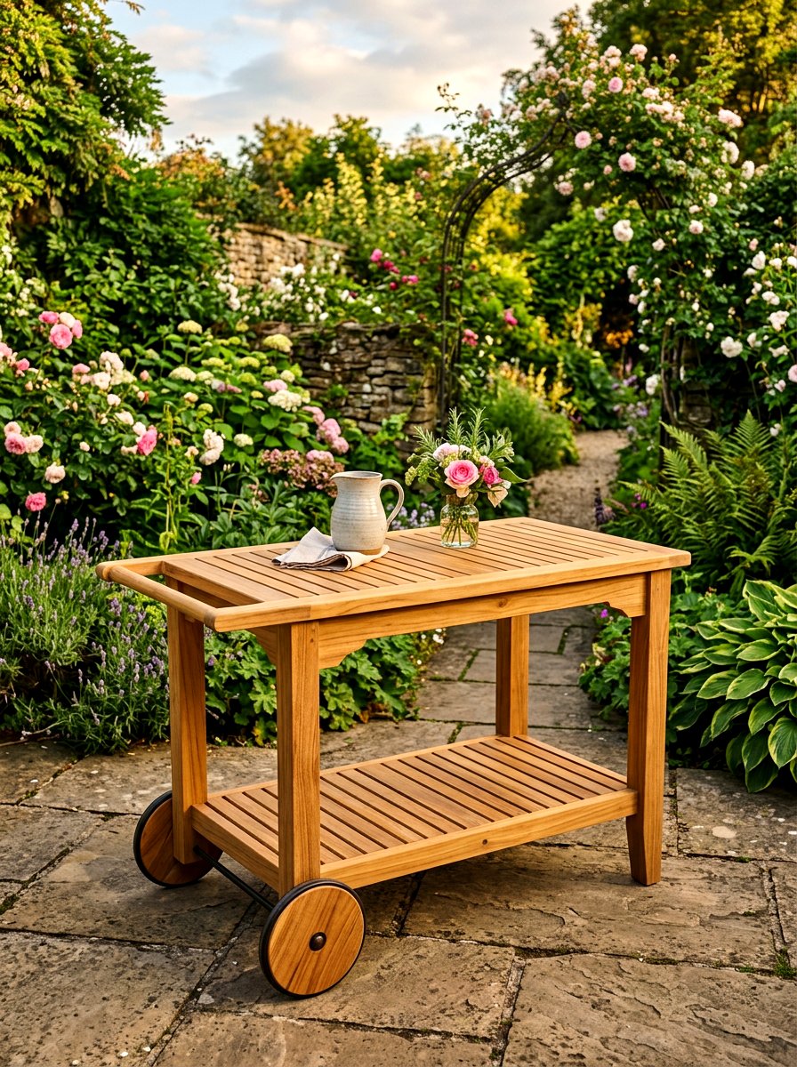 Teak Wood Serving Table - 30 outdoor buffet table ideas