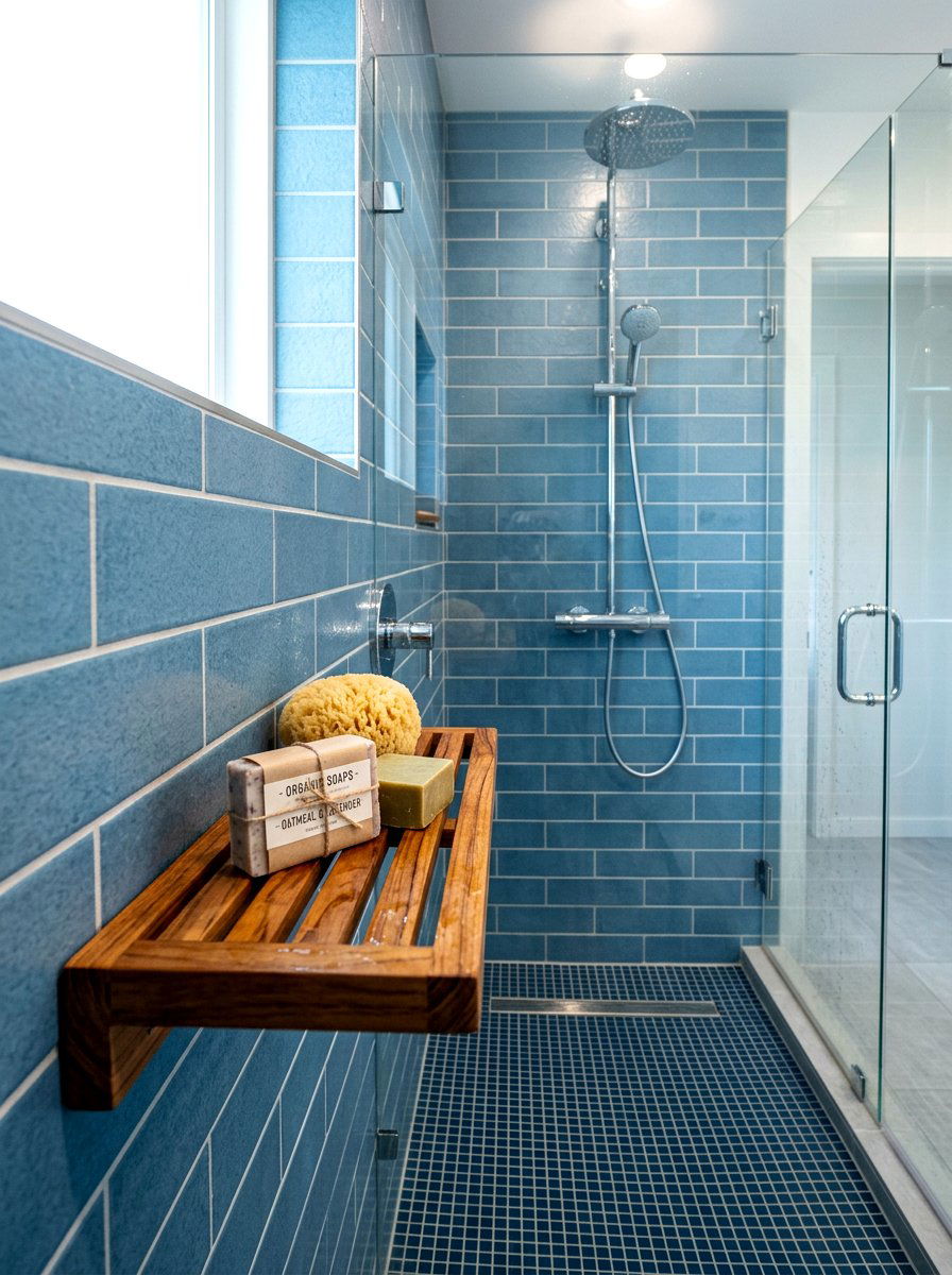 Teak Wood Shower Shelf - 30 spa shelf bathroom ideas