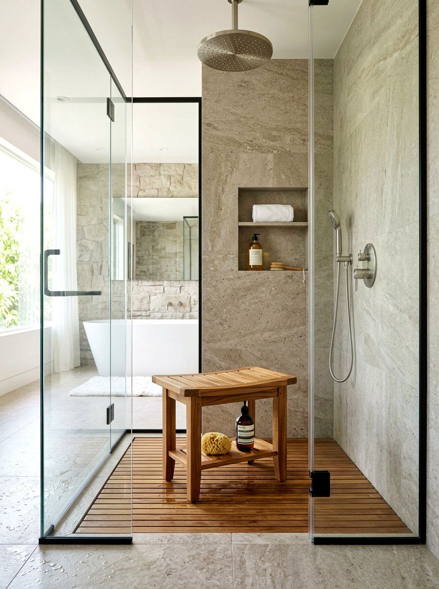 Teak Wood Shower Stool - 30 bathroom stool ideas
