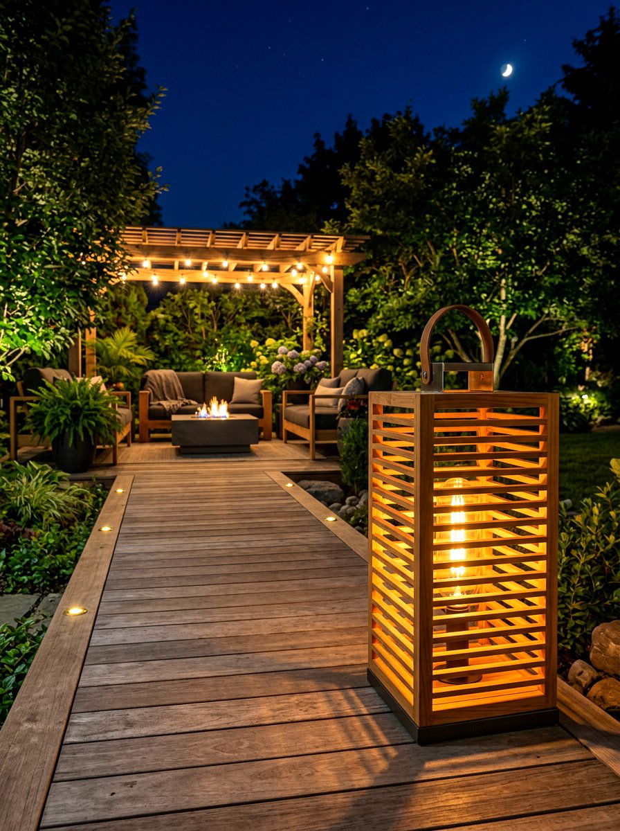 Teak Wood Slat Lantern - 30 lantern pathway ideas