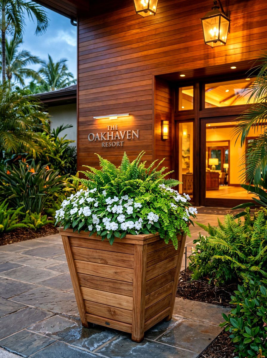 Teak Wood Tapered Planter - 30 tall front door planter ideas