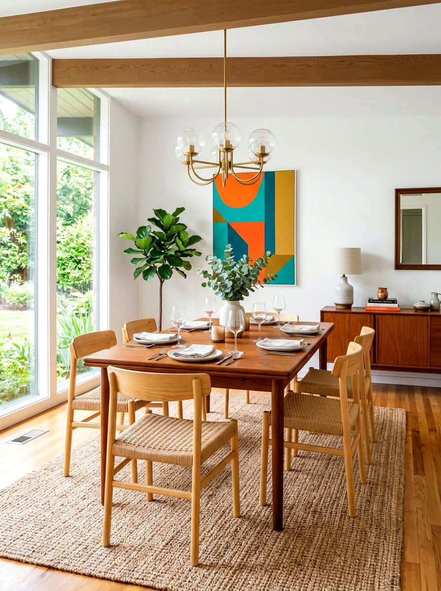Teak and Pine Mid Century Modern Dining Room - 30 mixed wood tone decor ideas