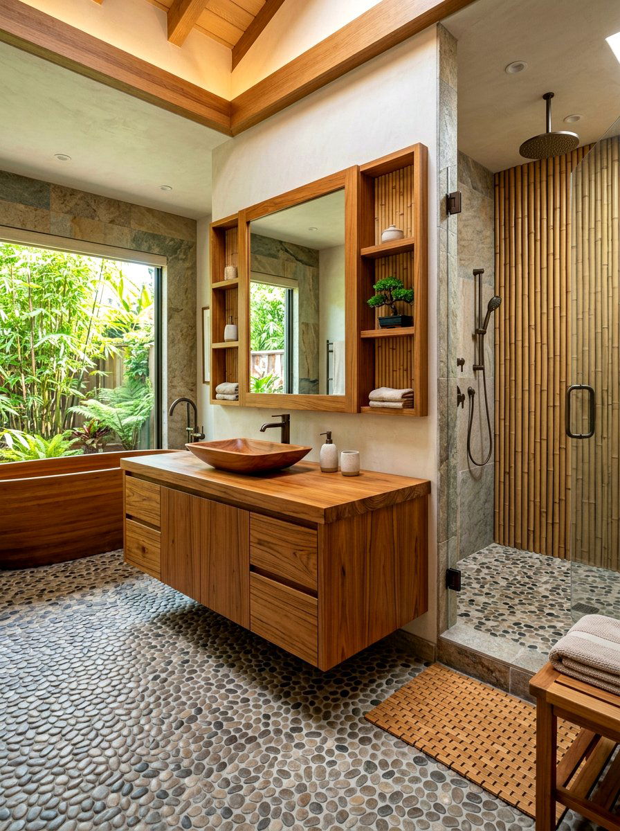 Teak bathroom vanity - 30 integrated sink countertop ideas