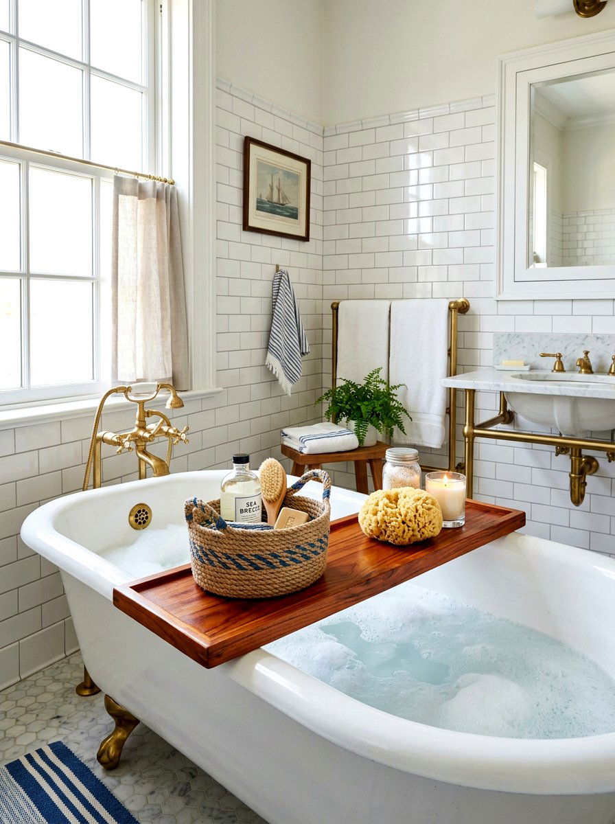 Teak bathtub caddy - 30 tub tray styling ideas