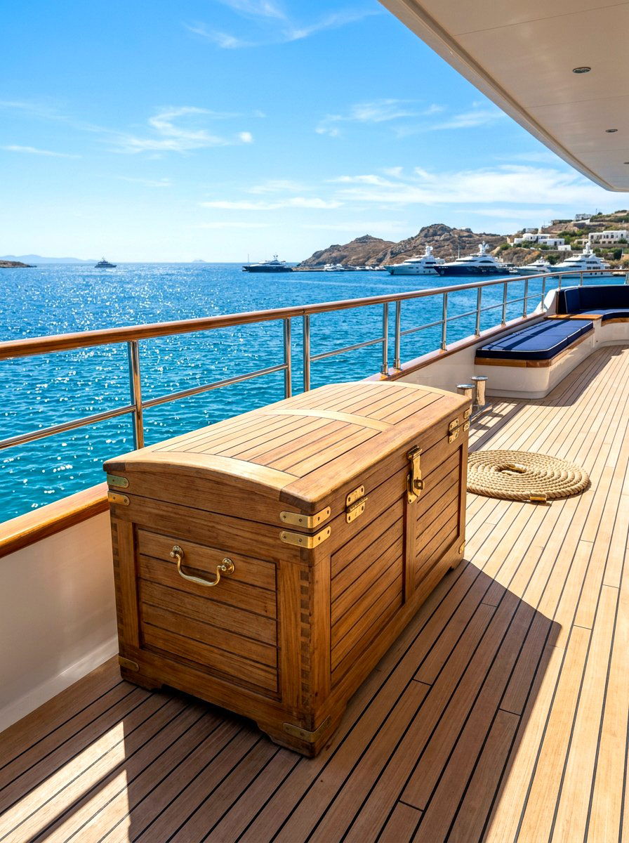 Teak deck storage chest - 30 deck box ideas