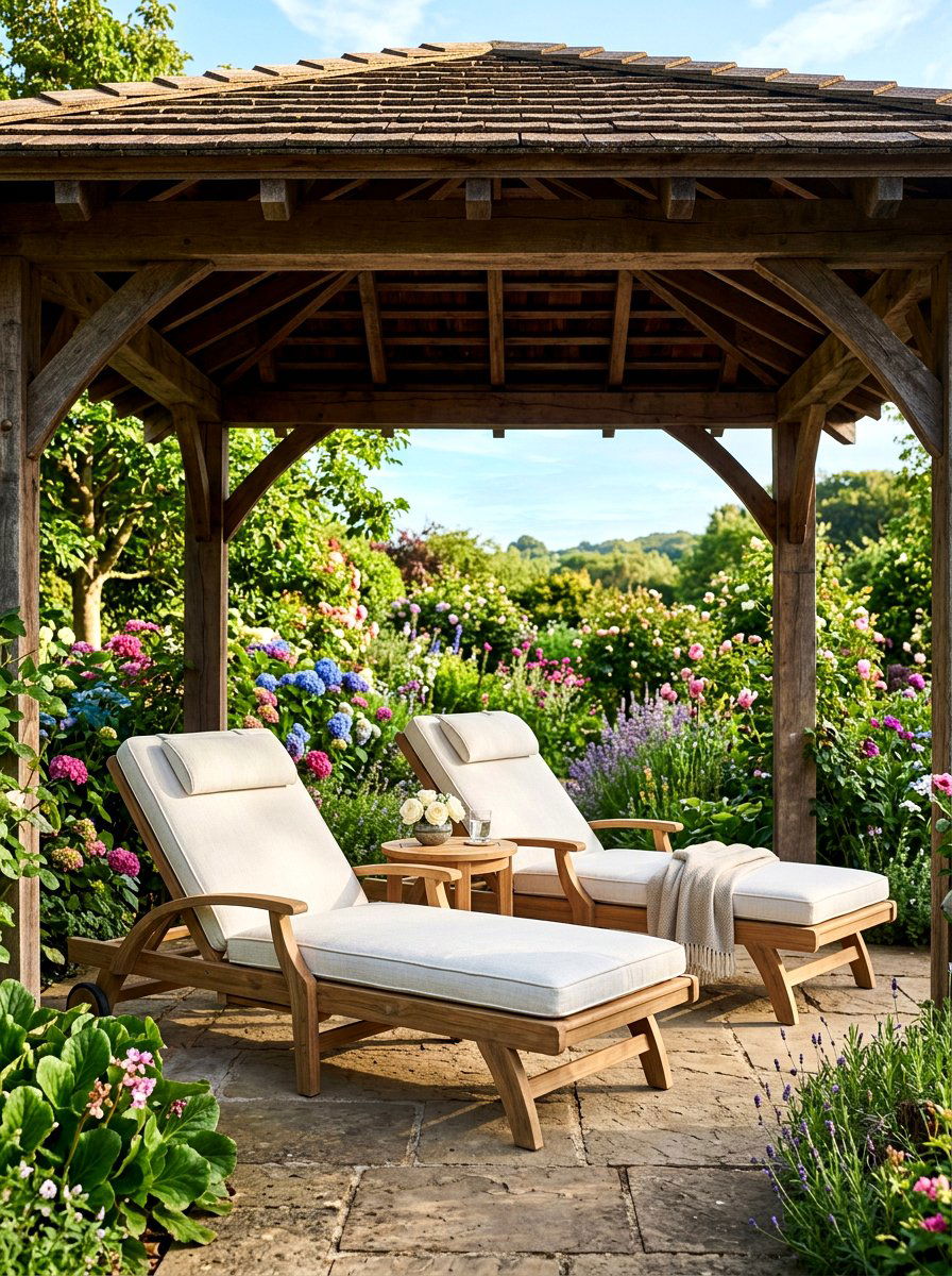 Teak lounge chairs - 30 pavilion lounge furniture ideas
