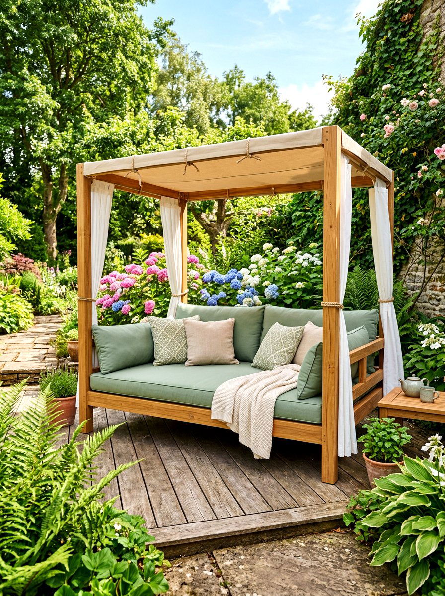 Teak outdoor daybed - 30 outdoor daybed canopy ideas