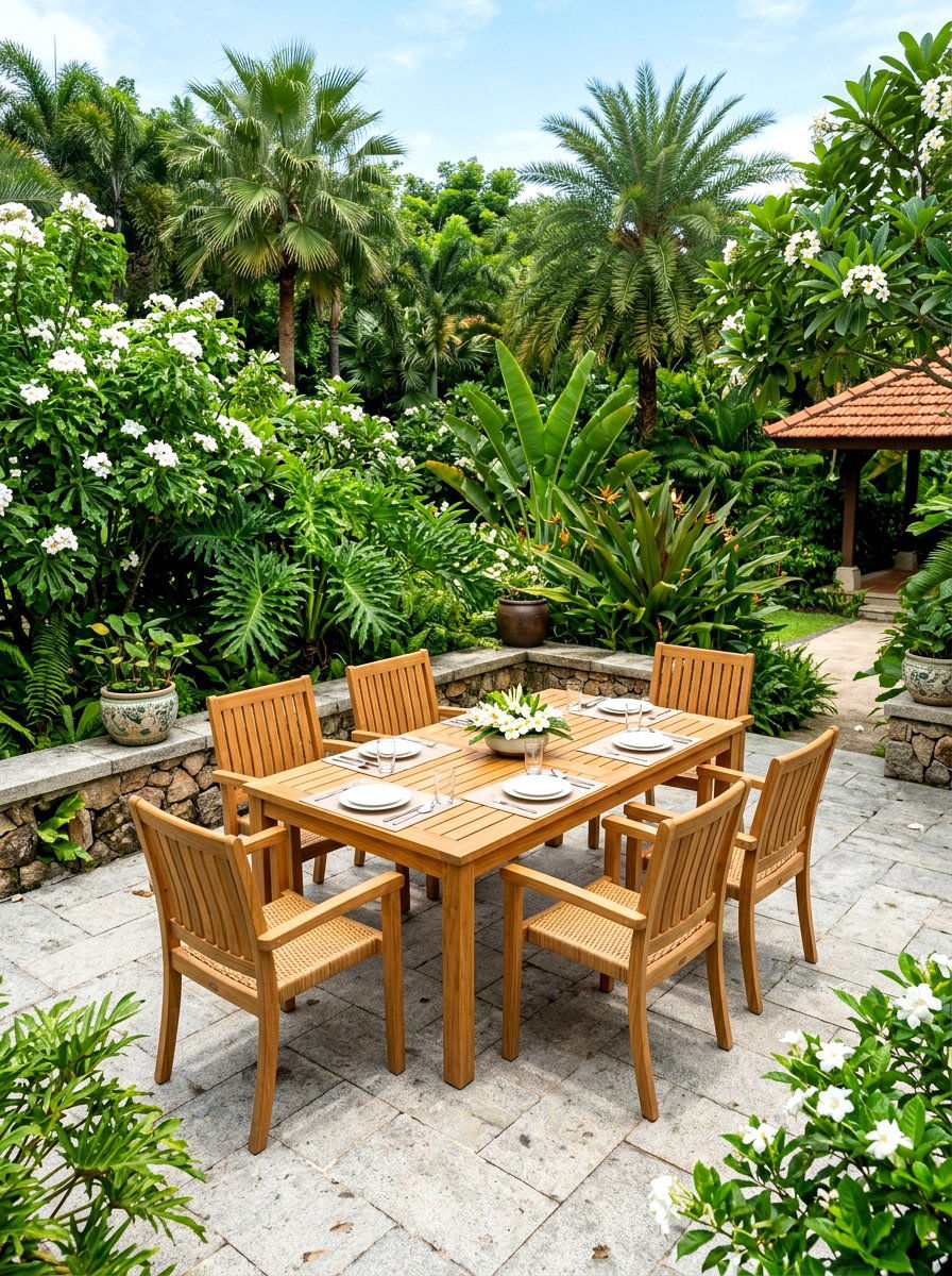 Teak outdoor dining set - 30 patio breakfast area ideas