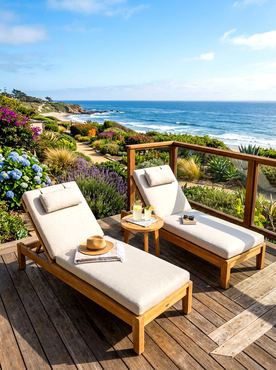 Teak outdoor lounge chairs - 30 Nancy Meyers front porch ideas