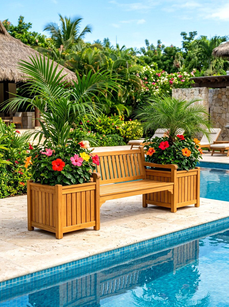 Teak planter bench - 30 patio bench with planter ideas