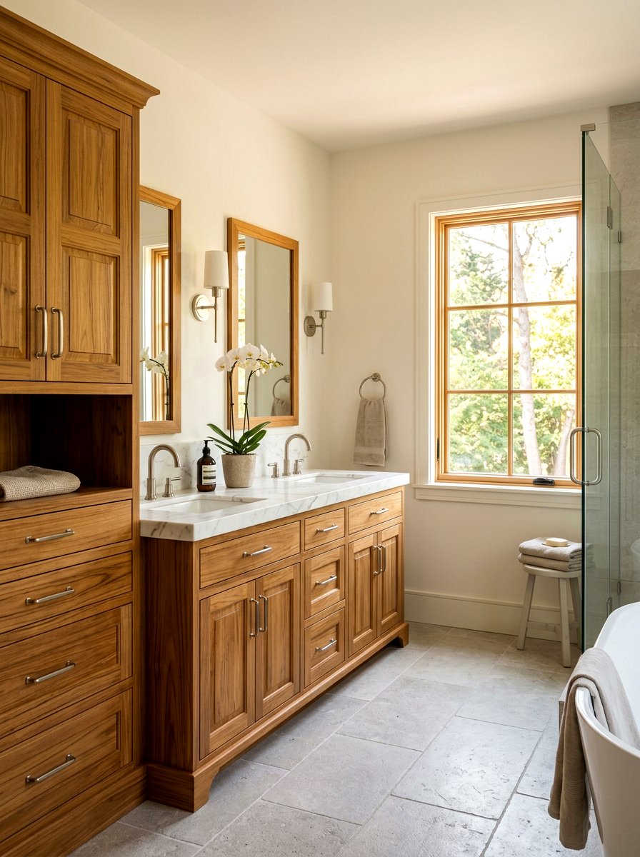 Teak wood bathroom cabinets - 30 mid century bathroom ideas