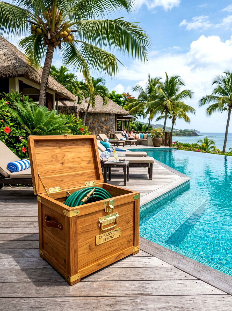 Teak wood hose trunk - 30 hose reel hideaway ideas