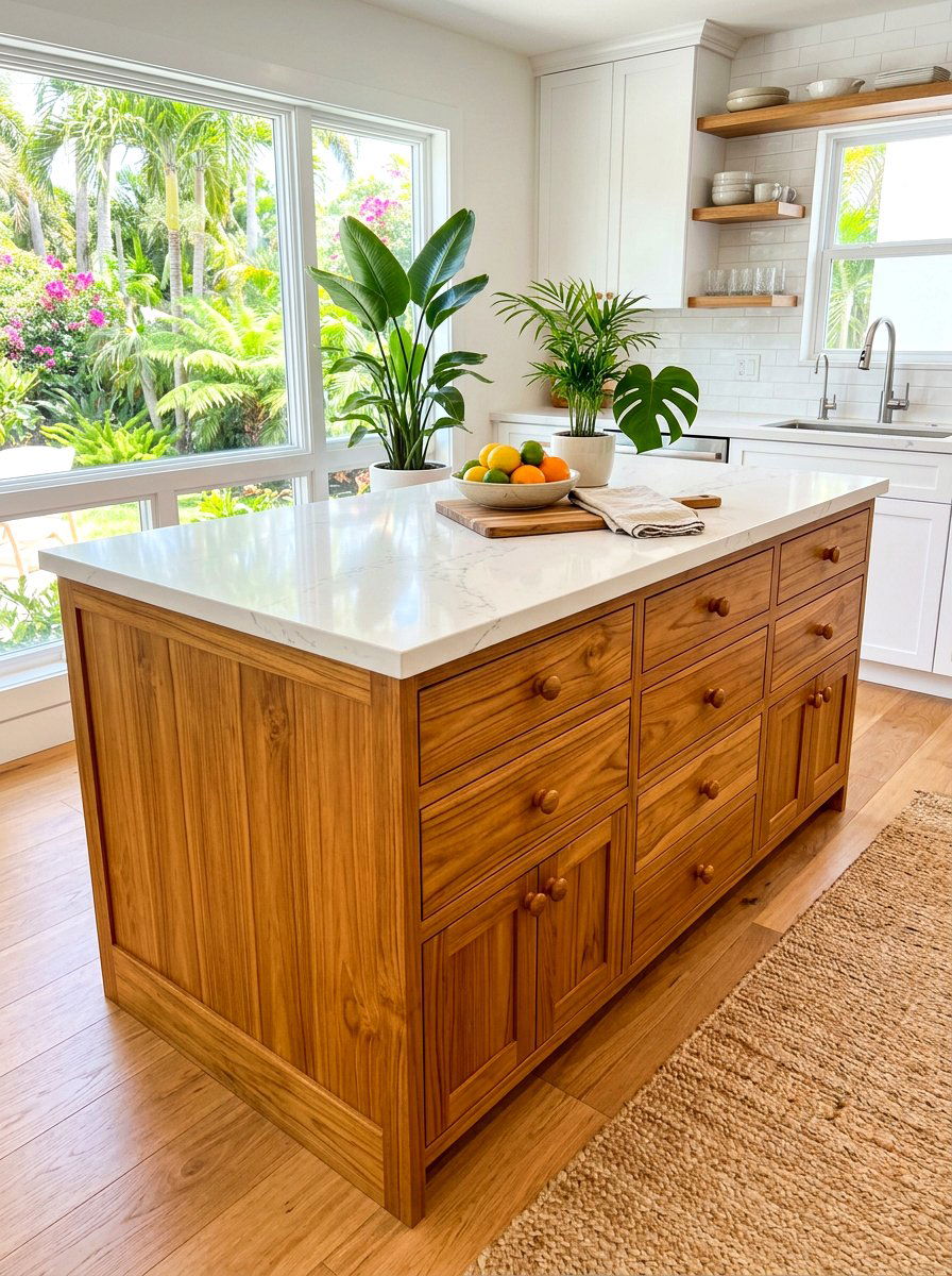Teak wood kitchen drawer - 30 wood knob kitchen ideas
