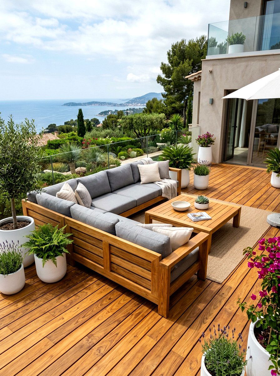 Teak wood patio - 30 beach house patio ideas