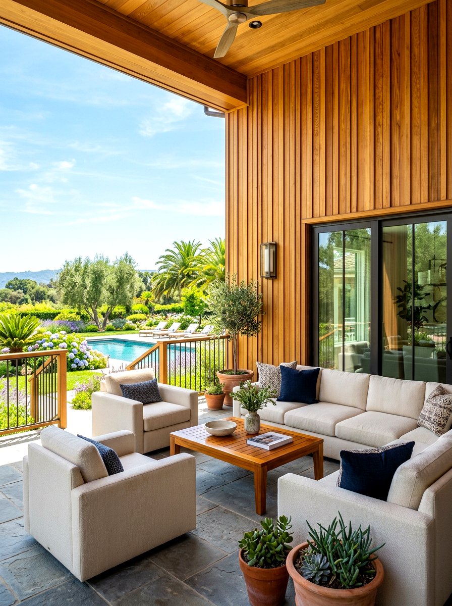 Teak wood porch wall - 30 porch slat wall ideas