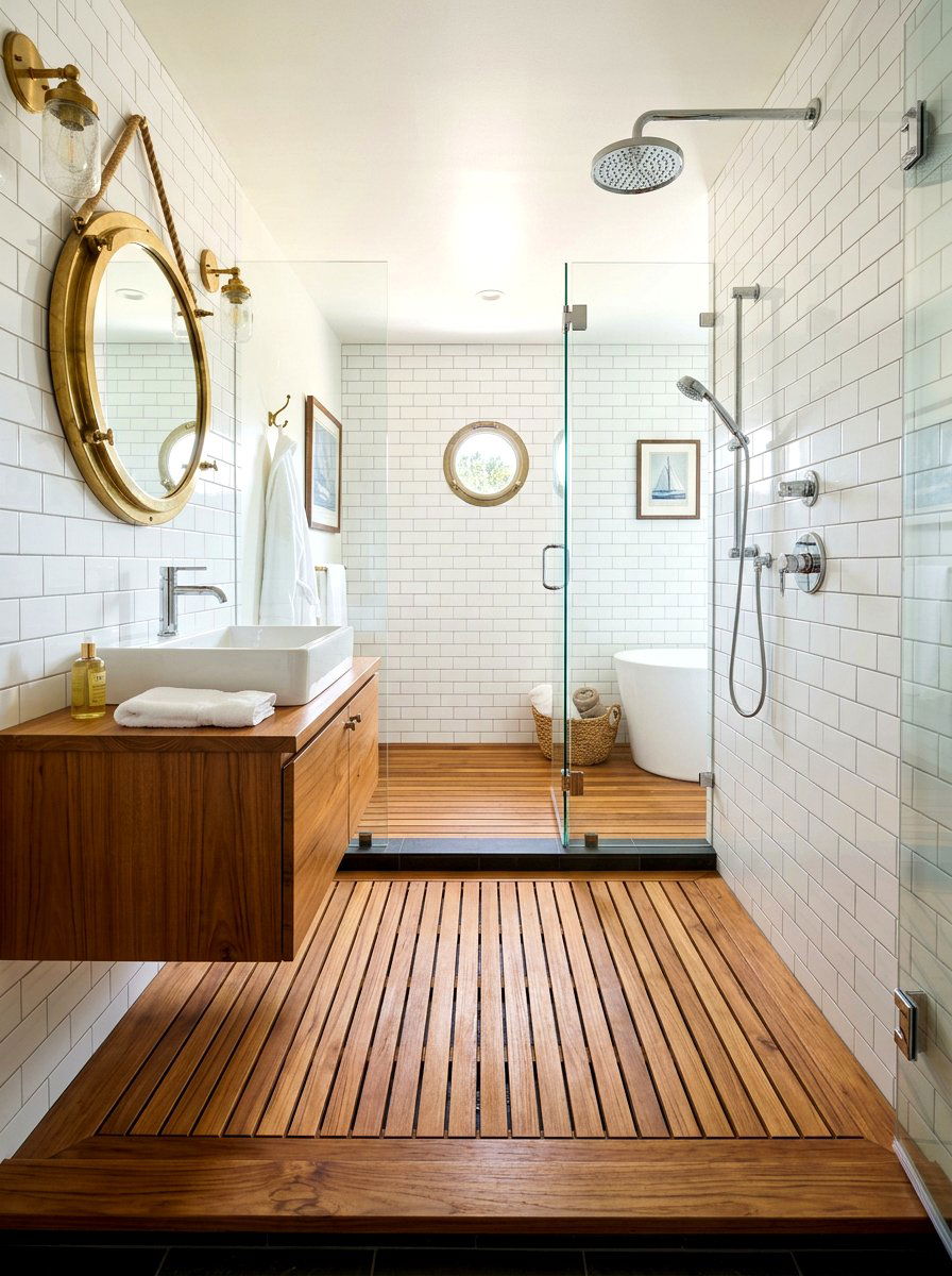 Teak wood shower floor - 30 spa shower bathroom ideas