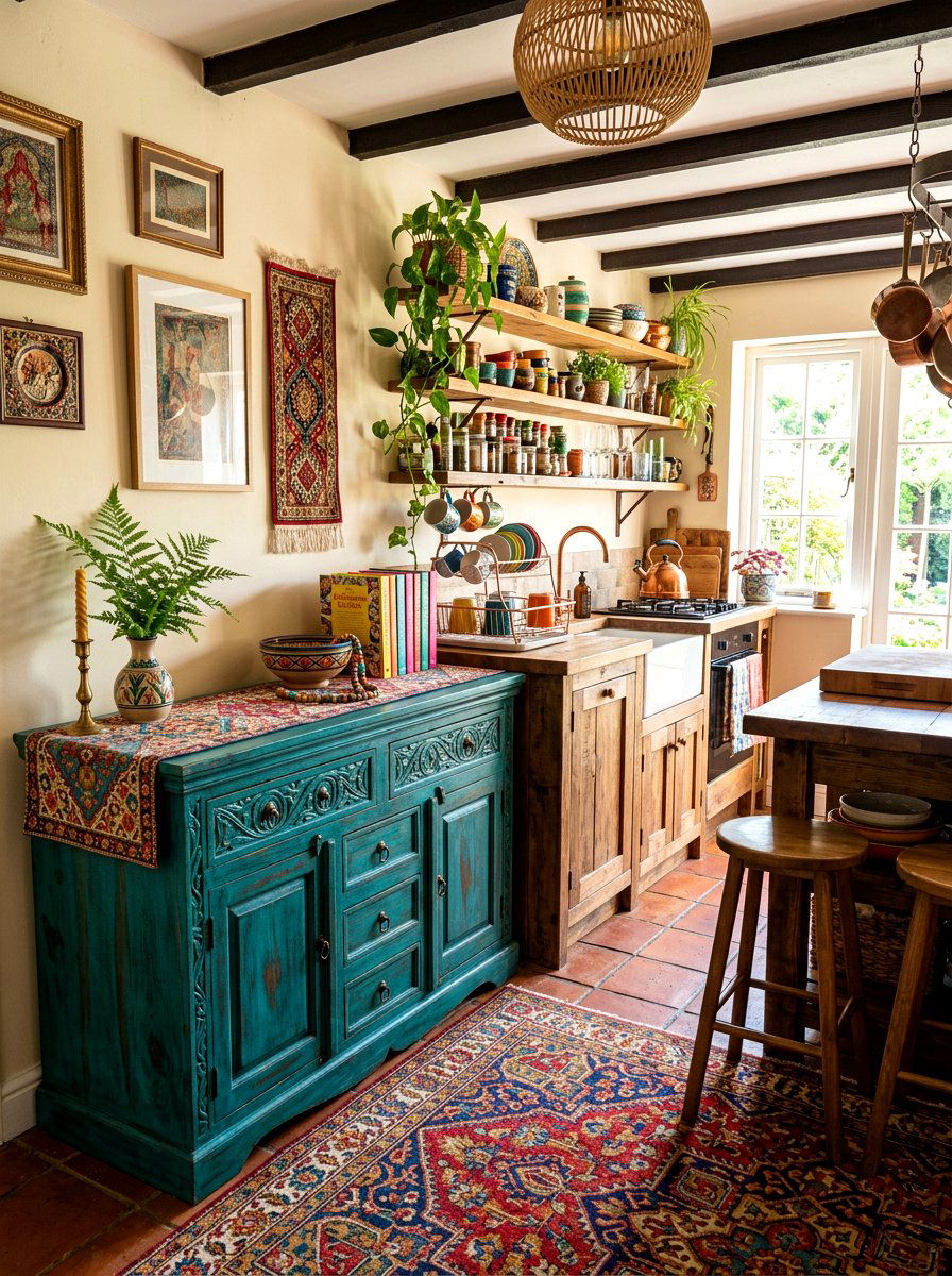 Teal Accent Storage Chest - 30 freestanding kitchen cabinet ideas