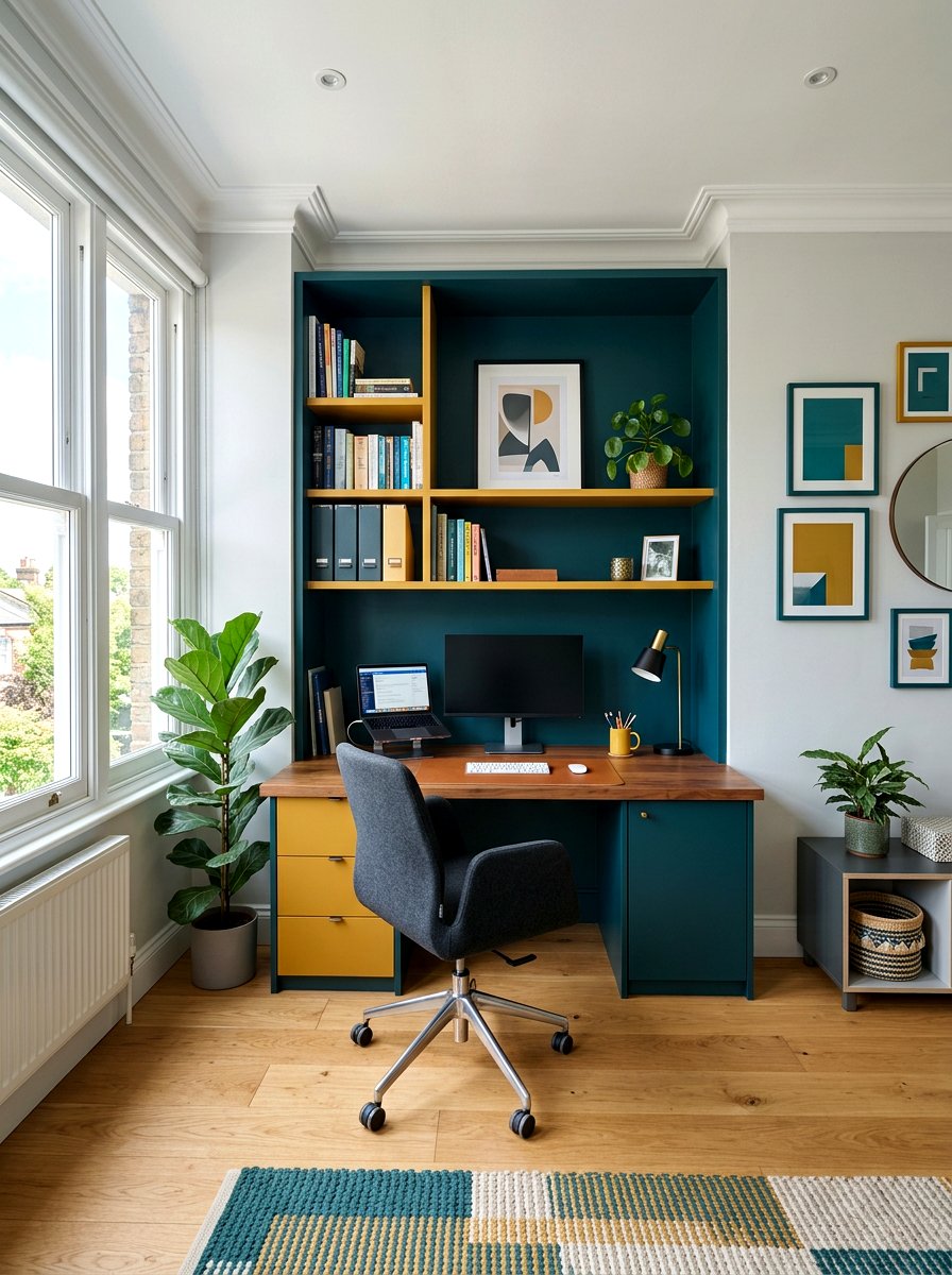 Teal And Mustard Office - 30 color blocked room ideas