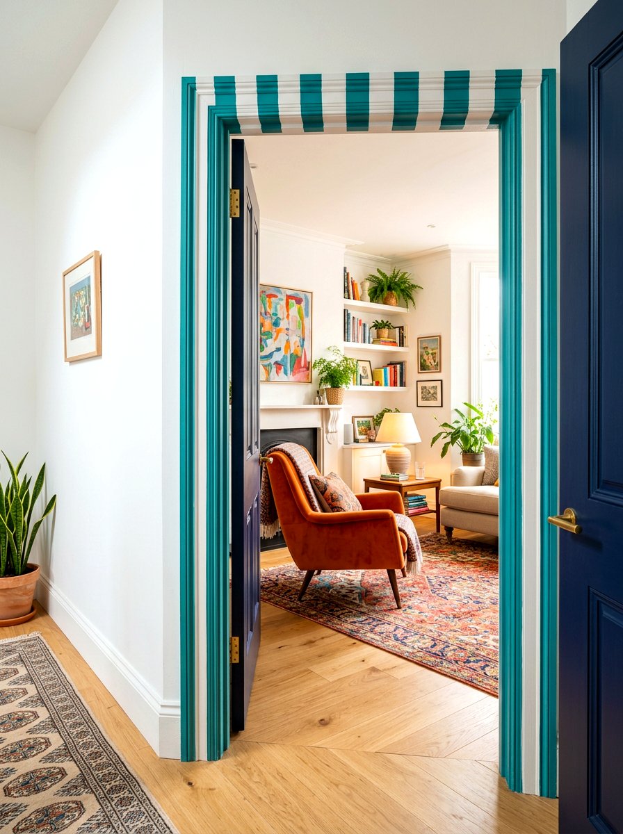 Teal And White Stripe Door Frame - 30 circus stripe living room ideas