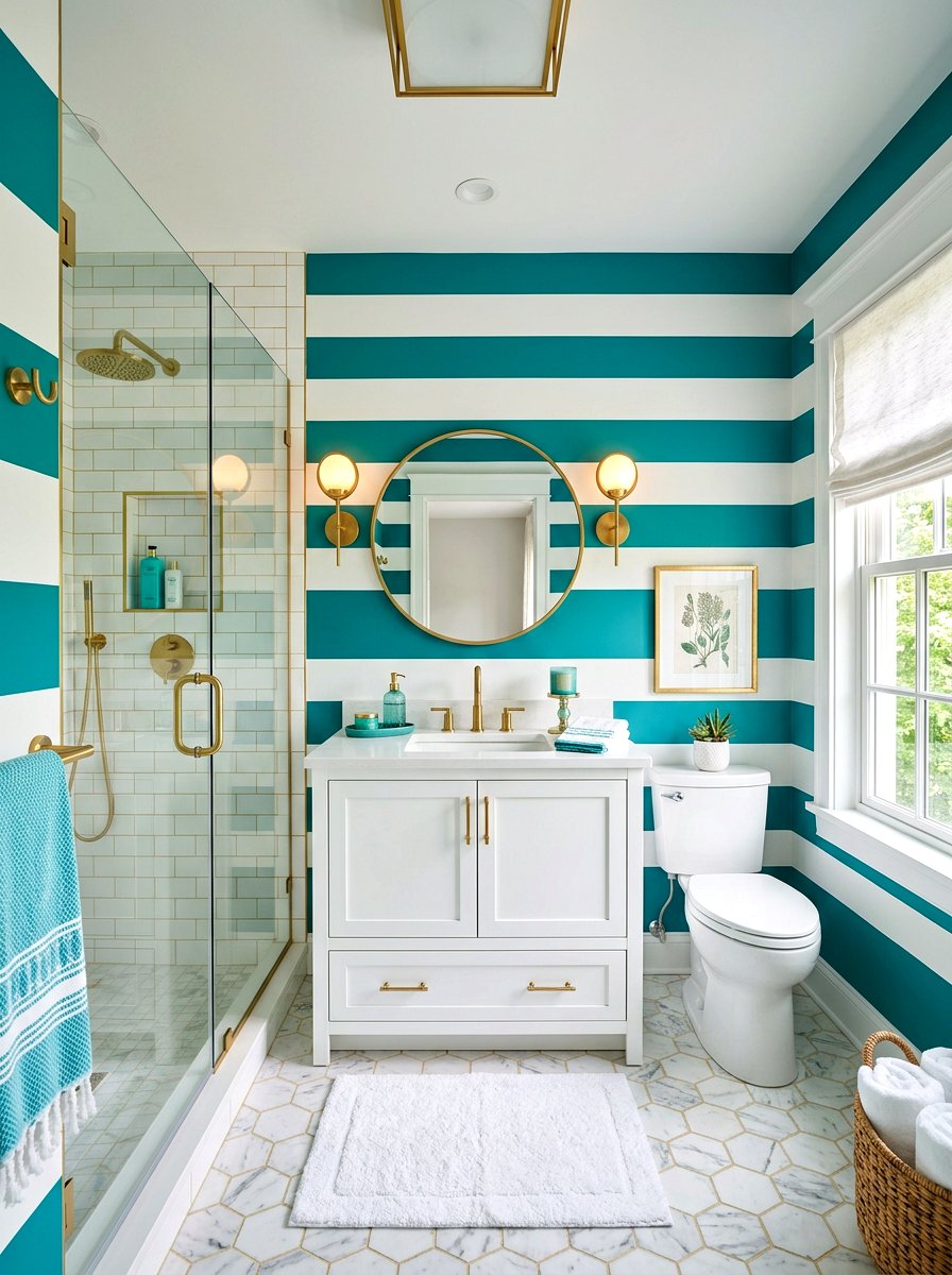 Teal And White Striped Bathroom - 30 striped bathroom wallpaper ideas