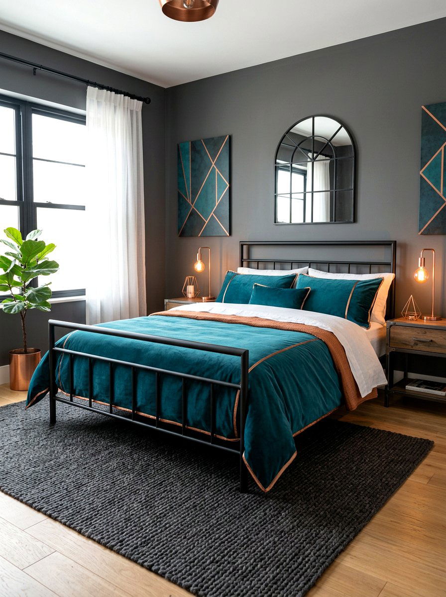 Teal Bedding With Copper Piping - 30 piped bedding bedroom ideas
