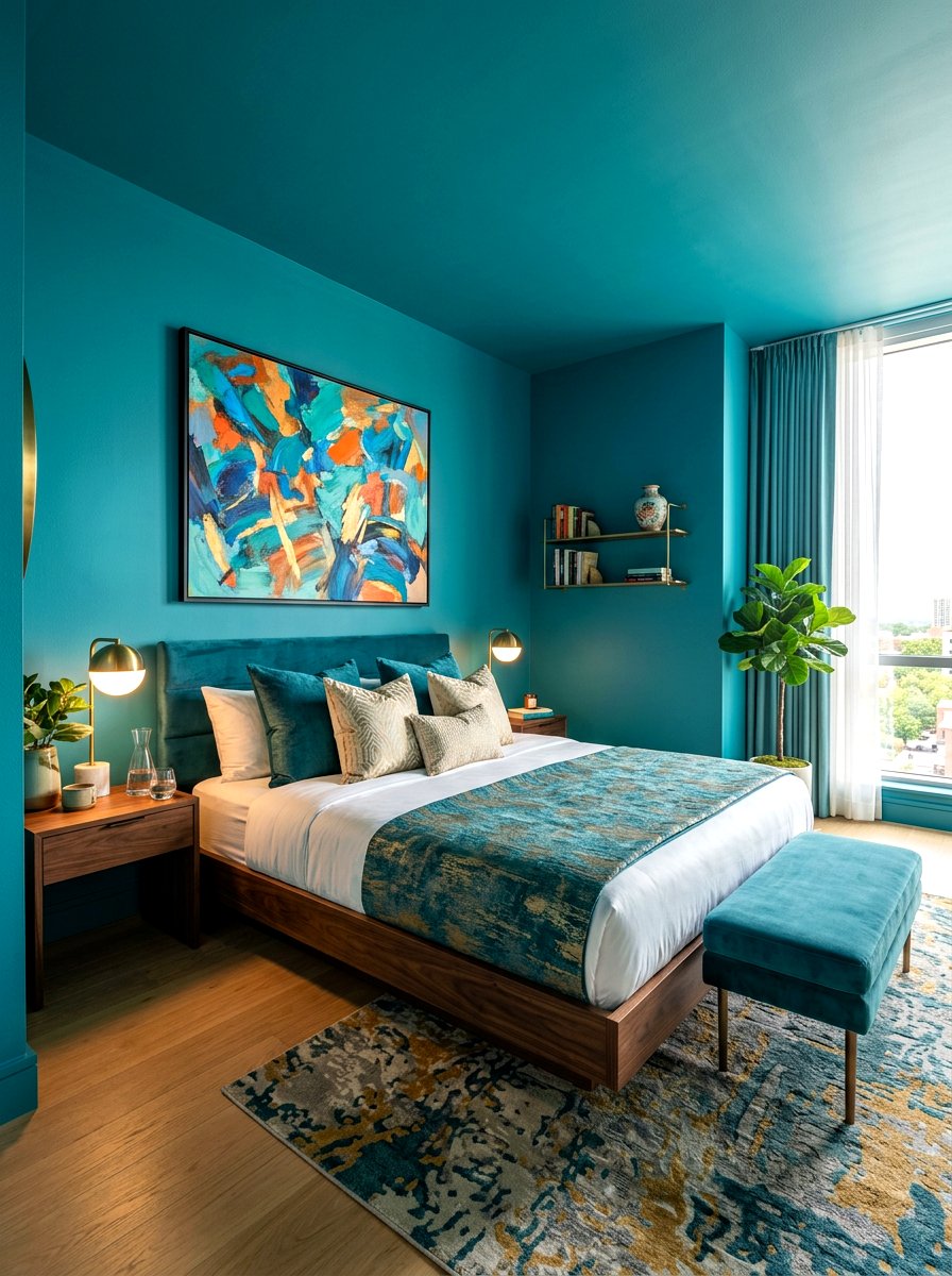 Teal Bedroom - 30 color drenched bedroom ideas