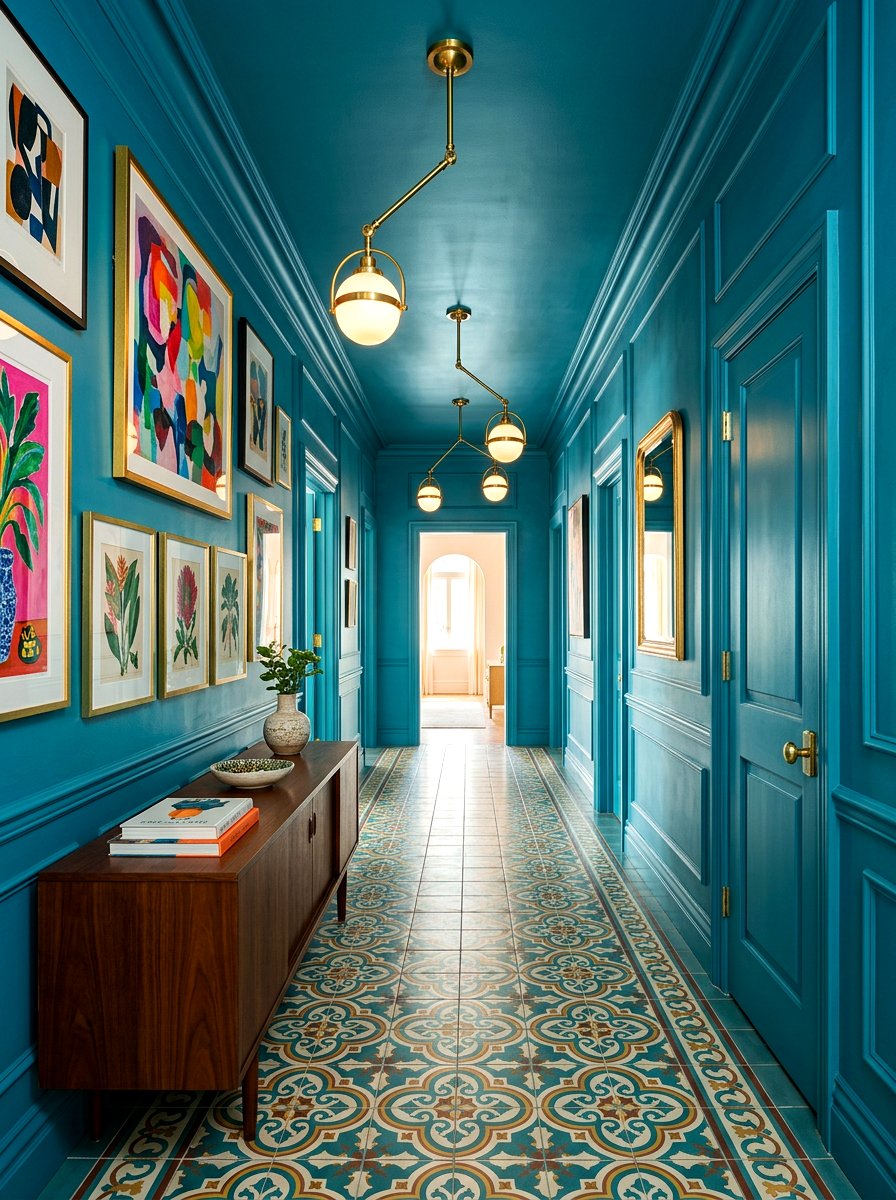 Teal Blue Hallway - 30 color drenched hallway ideas