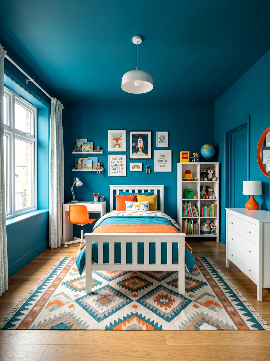 Teal Blue Kids Room - 30 color drenched kids room ideas
