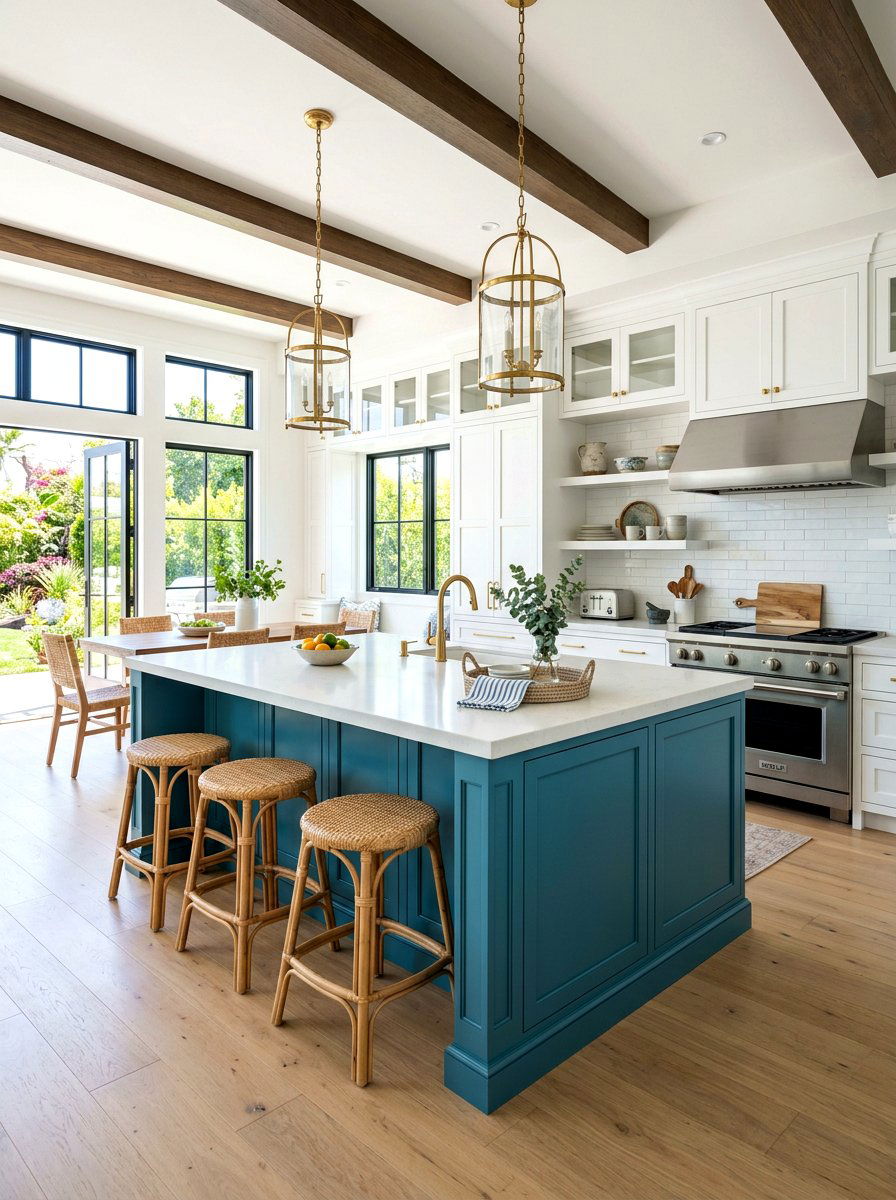 Teal Blue Kitchen Island - 30 beach house kitchen ideas