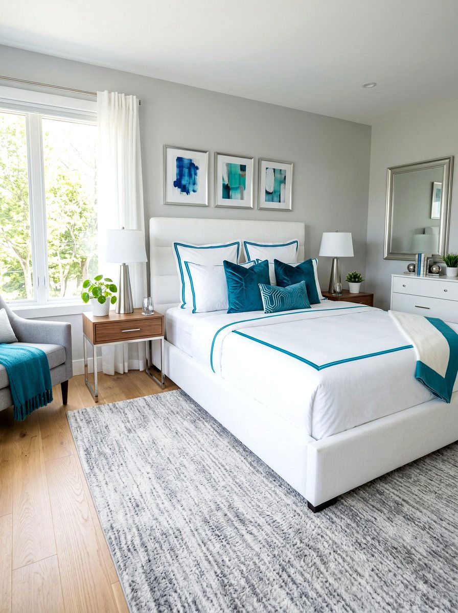 Teal Blue Piped Sheets - 30 contrast trim bedding bedroom ideas