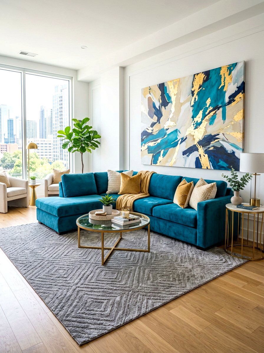Teal Blue Sectional - 30 sofa styling ideas