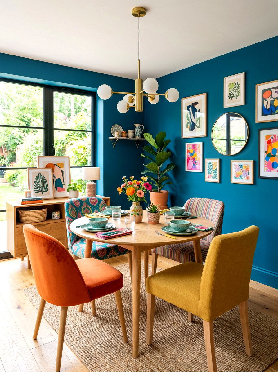 Teal Blue Small Dining Area - 30 small room big color ideas