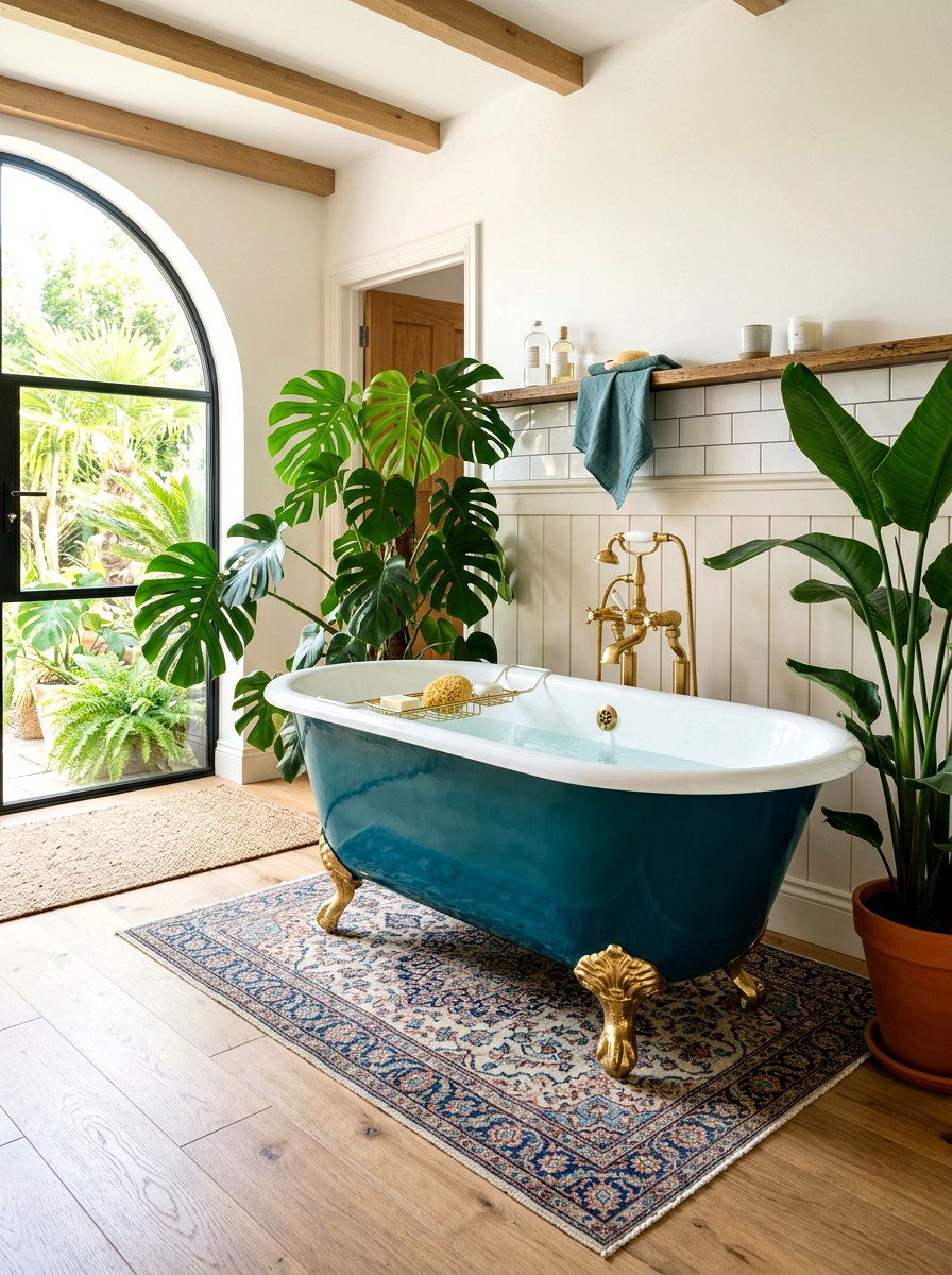 Teal Clawfoot Tub - 30 dopamine bathroom ideas