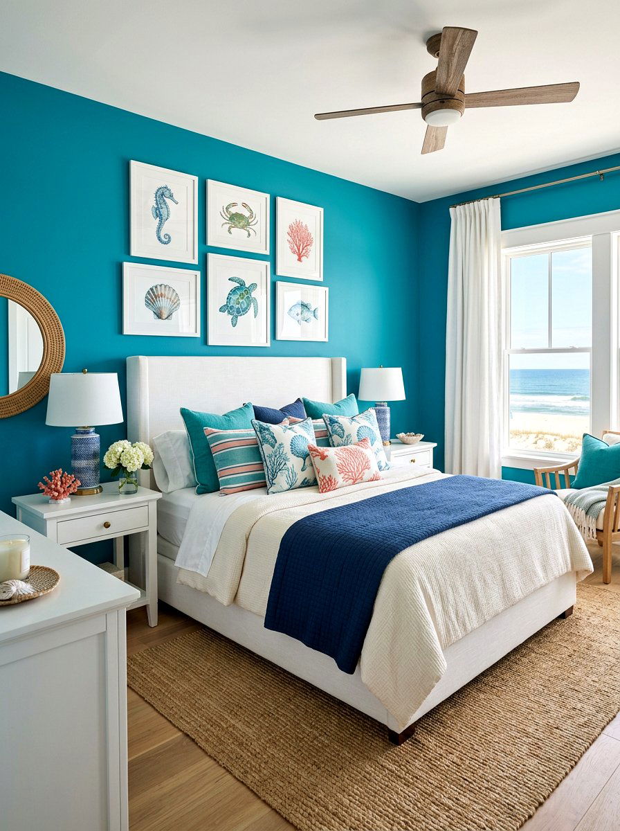 Teal Coastal Bedroom - 30 ocean blue bedroom ideas