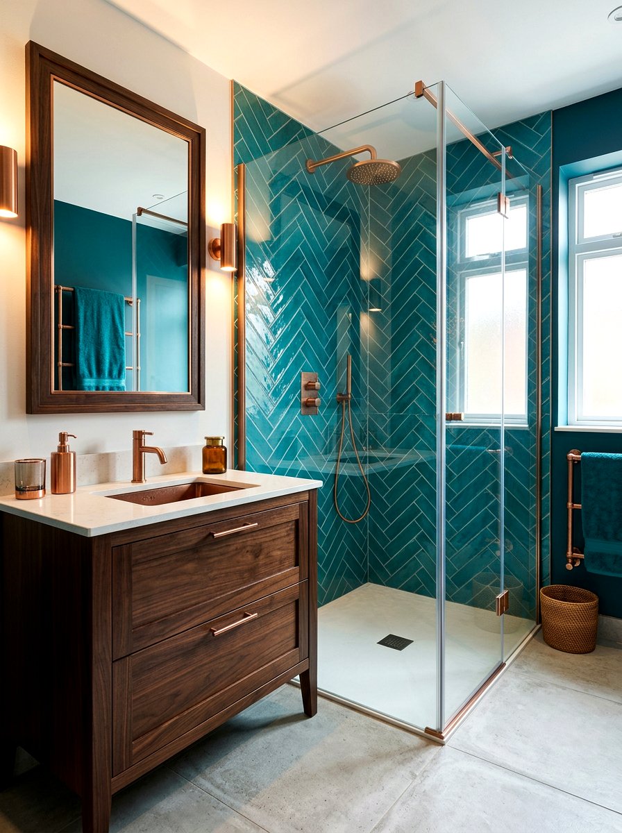 Teal Herringbone Shower Tile - 30 herringbone shower tile ideas