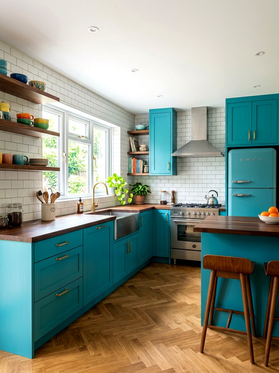 Teal Kitchen Cabinets - 30 painted kitchen cabinet ideas