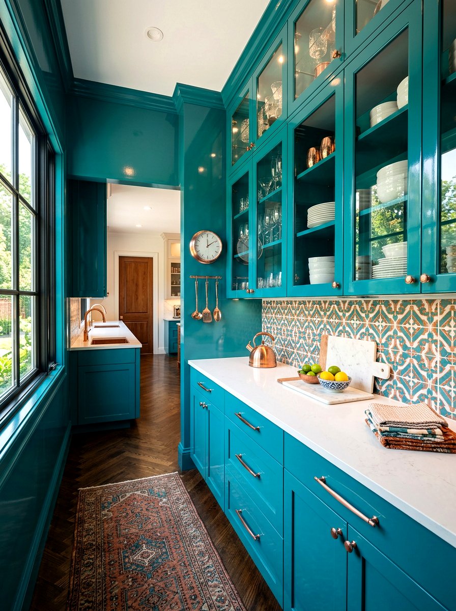 Teal Lacquer Butler Pantry - 30 lacquered room ideas