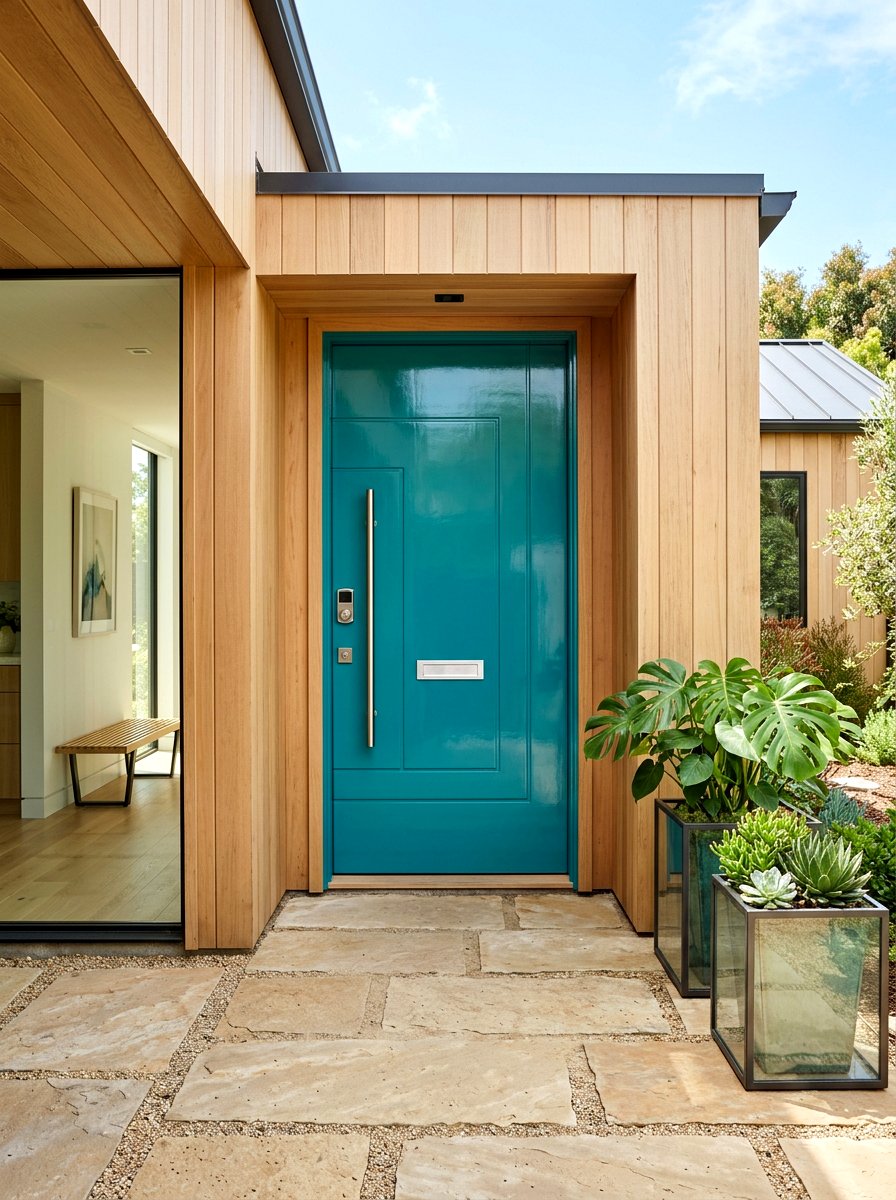 Teal Lacquered Door - 30 lacquered front door ideas