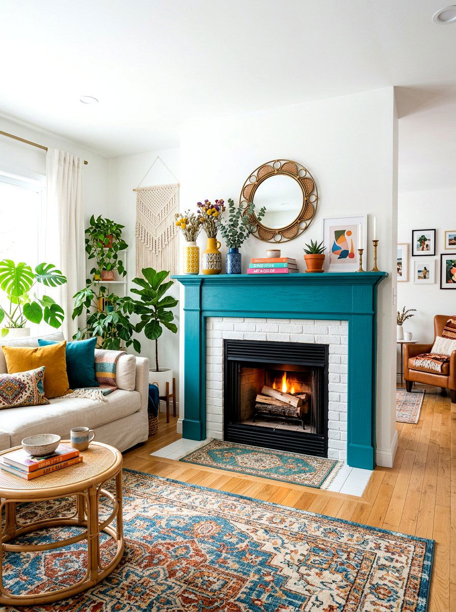 Teal Mantelpiece Trim White Fireplace - 30 contrast trim wall ideas