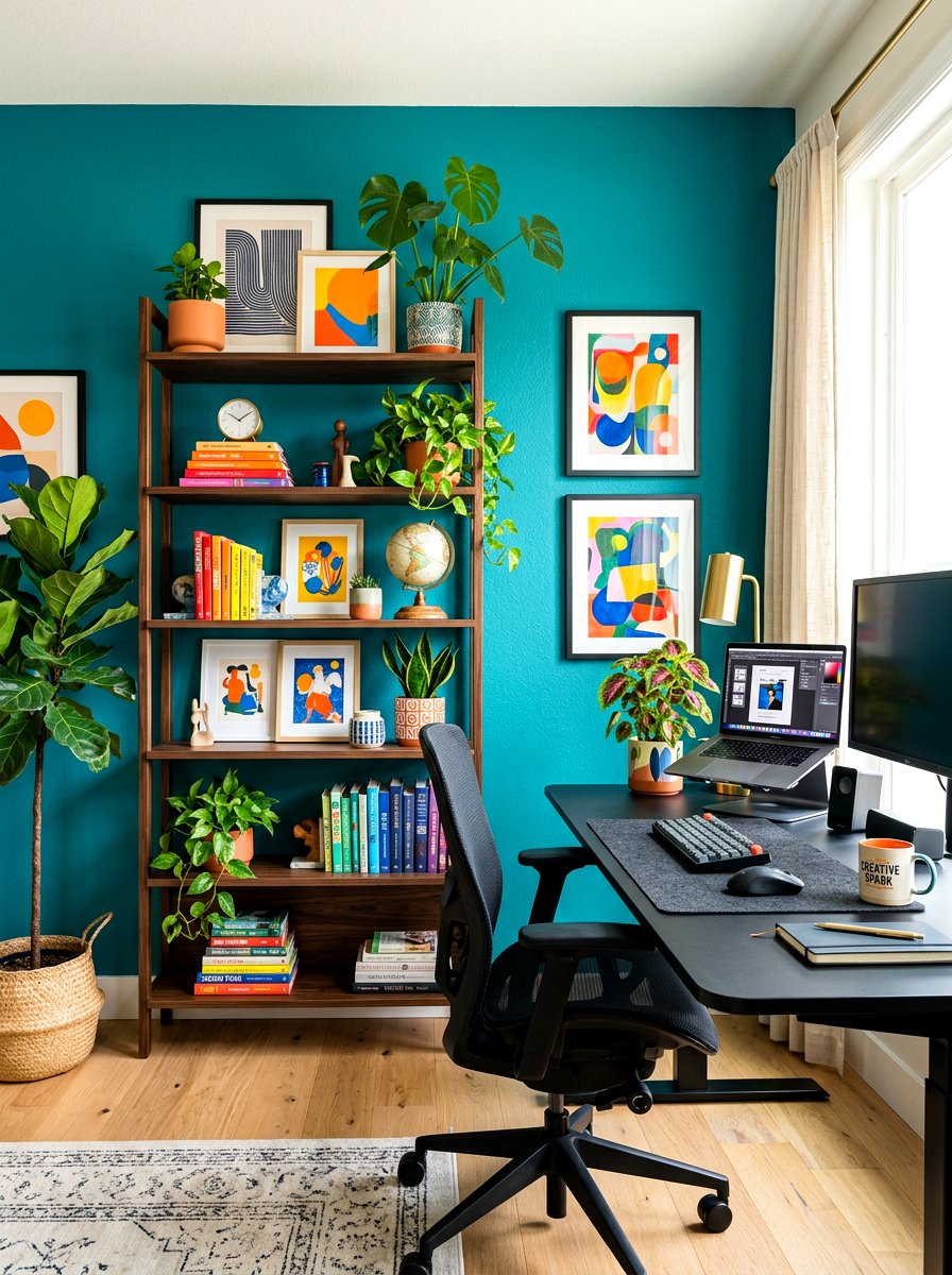 Teal Office Wall - 30 office accent paint ideas